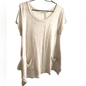 ENTRO Light Blush & Marled Gray Woman’s Short Sleeve Slub Top With Pockets SOFT!